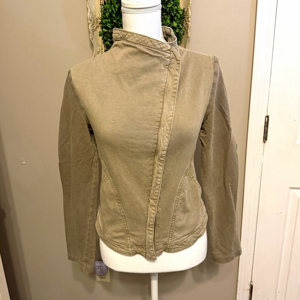 Marrakech Women’s Beige Asymmetrical Zip Jacket Pockets Slim Fit Size S